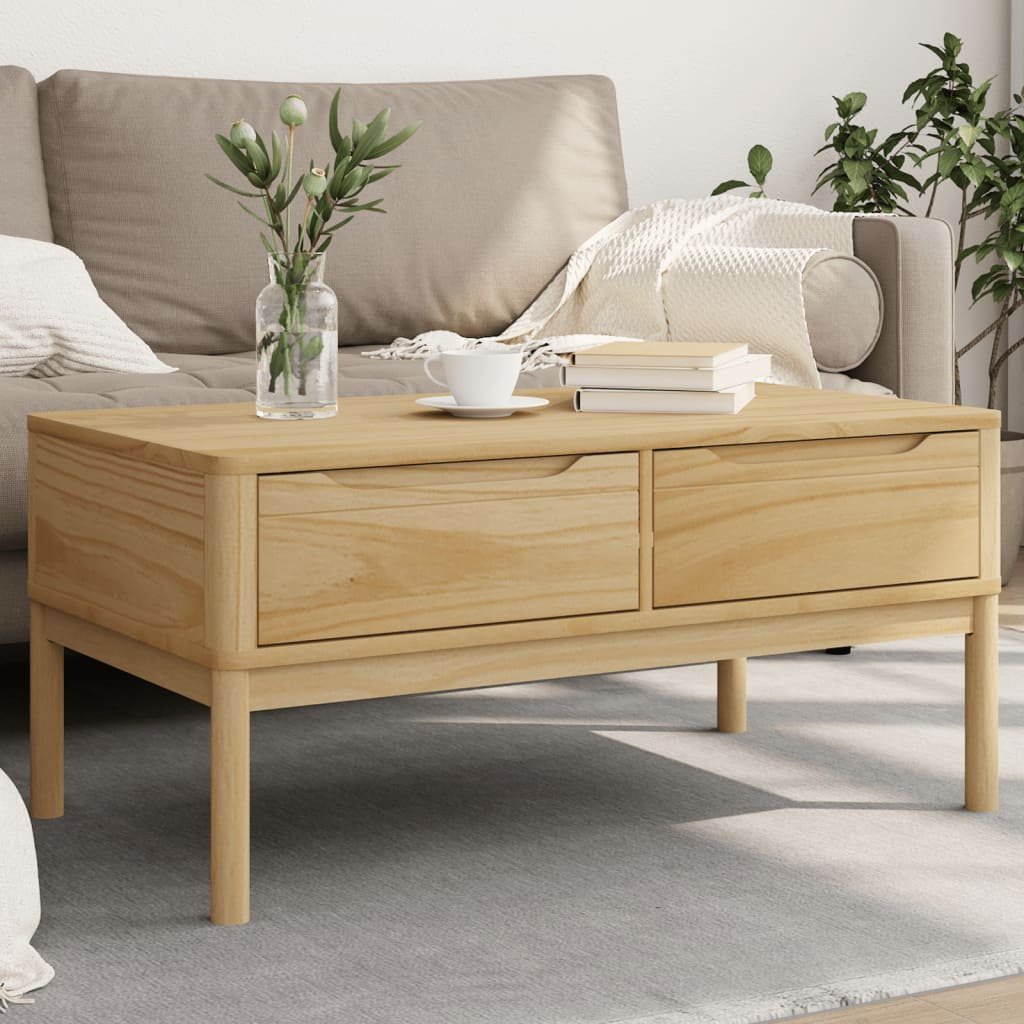 Table basse FLORO cire marron 99×55,5×45 cm bois massif de pin